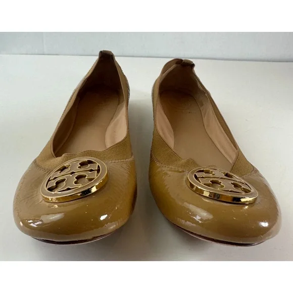 Tory Burch Caroline 2 Ballet Flats Tan Beige Patent Leather Ballerina Shoes 7 7M - Picture 2 of 16